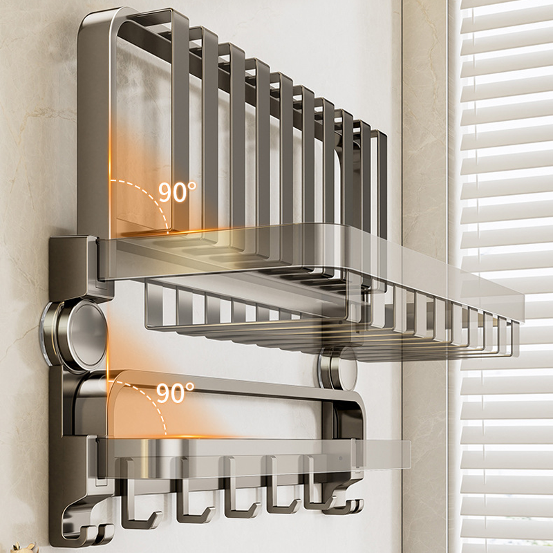 Foldable Suction Towel Rack -No Drilling, Wall-Mounted Bathroom Organizer