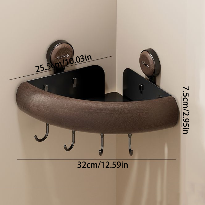 Walnut Triangle Shelf – No-Drill Installation, Strong Load-Bearing