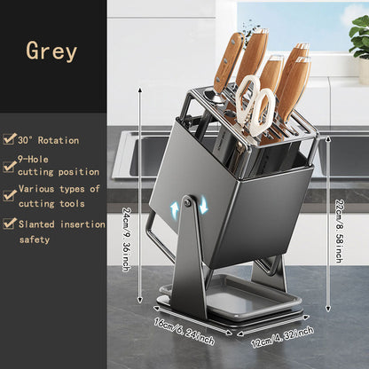Stainless Steel Countertop Kitchen Rotating Knife Organizer: Anti-Slip, Drainage Design & Easy Access