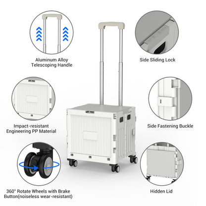 Foldable 4-Wheel Trolley Cart with Lid & Telescopic Handle