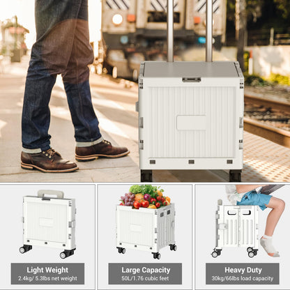 Foldable 4-Wheel Trolley Cart with Lid & Telescopic Handle