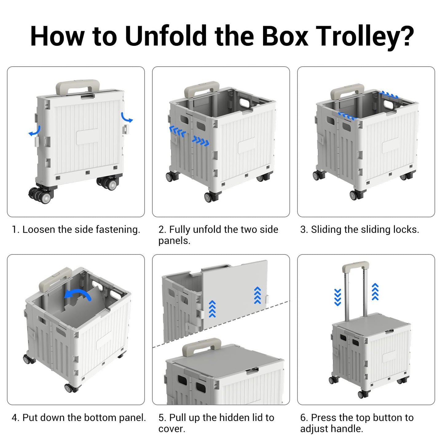 Foldable 4-Wheel Trolley Cart with Lid & Telescopic Handle