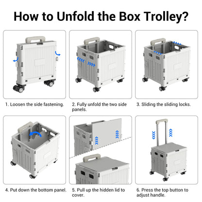 Foldable 4-Wheel Trolley Cart with Lid & Telescopic Handle
