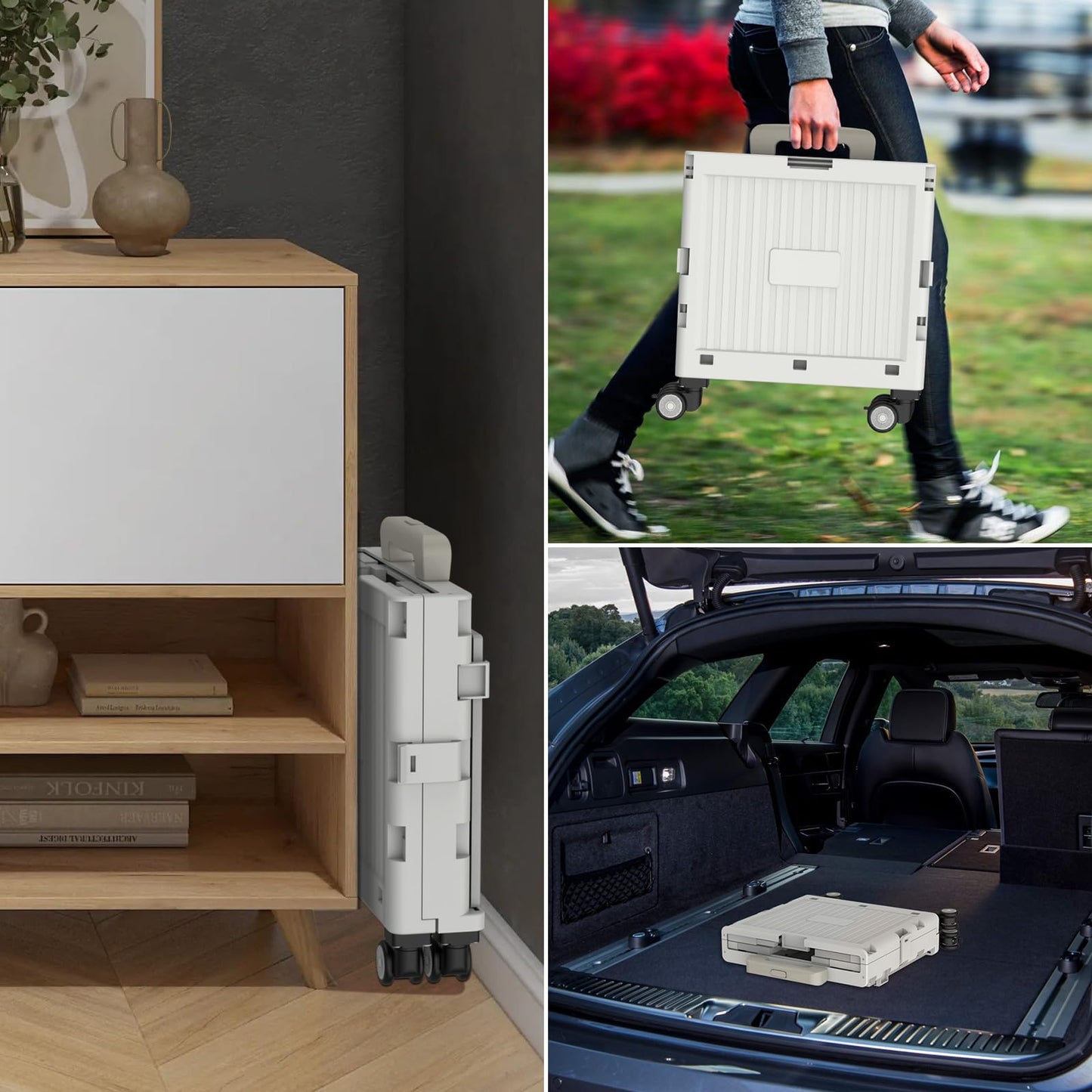 Foldable 4-Wheel Trolley Cart with Lid & Telescopic Handle