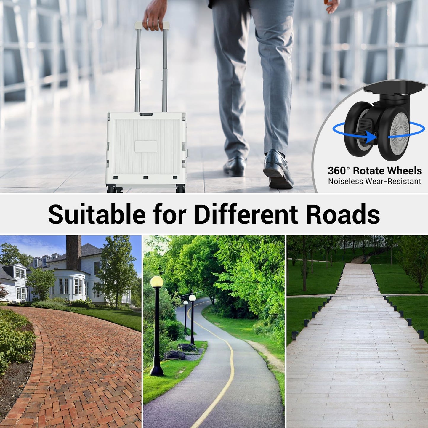 Foldable 4-Wheel Trolley Cart with Lid & Telescopic Handle