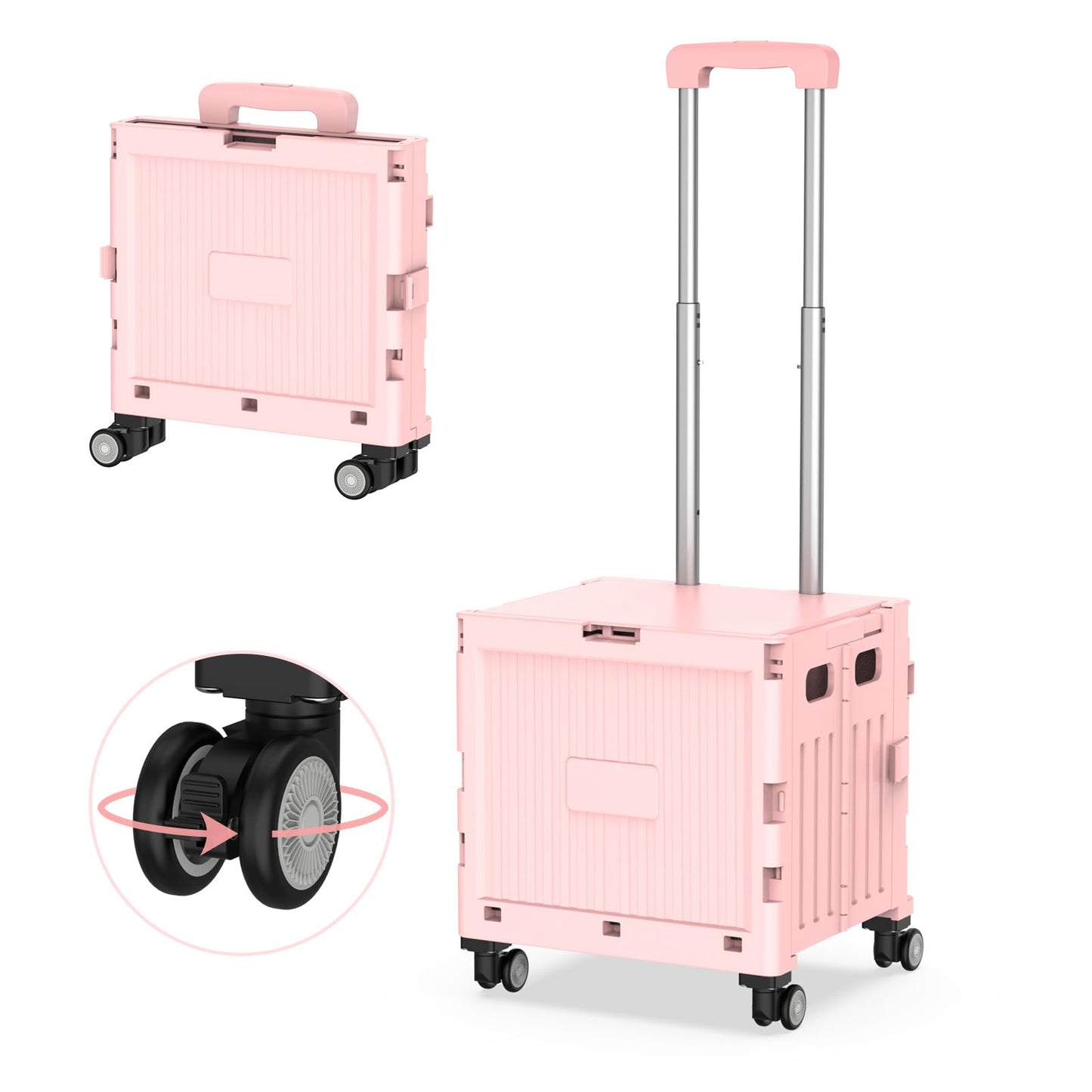 Foldable 4-Wheel Trolley Cart with Lid & Telescopic Handle