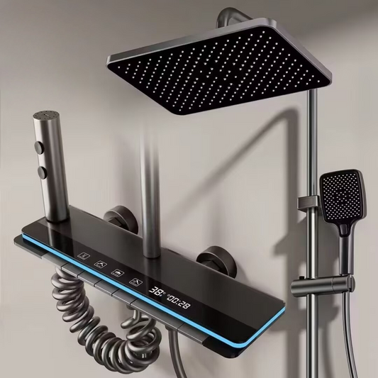 Full Copper Thermostatic Shower Set – LED Display, Ambient Lighting & 4-Mode Water Flow