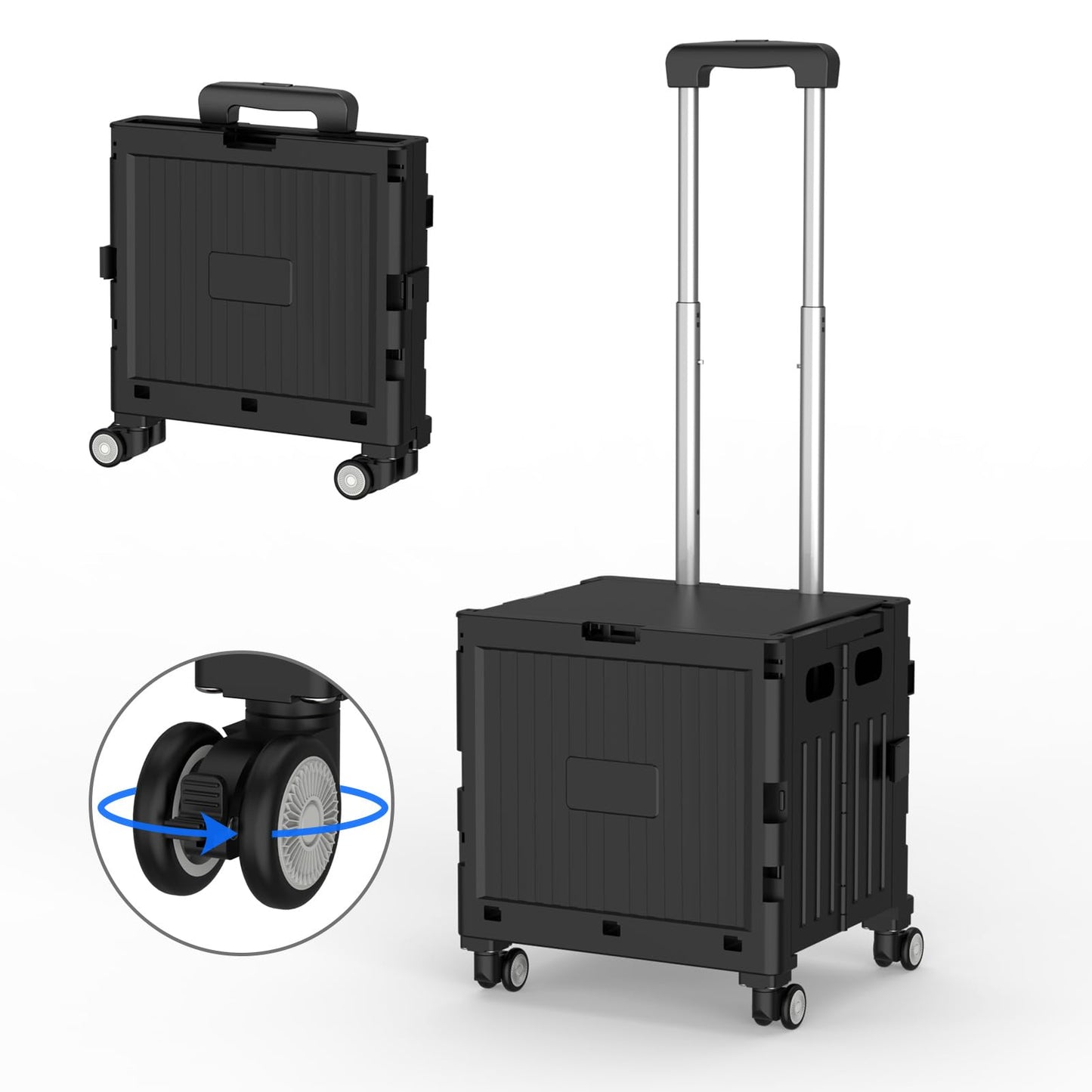 Foldable 4-Wheel Trolley Cart with Lid & Telescopic Handle