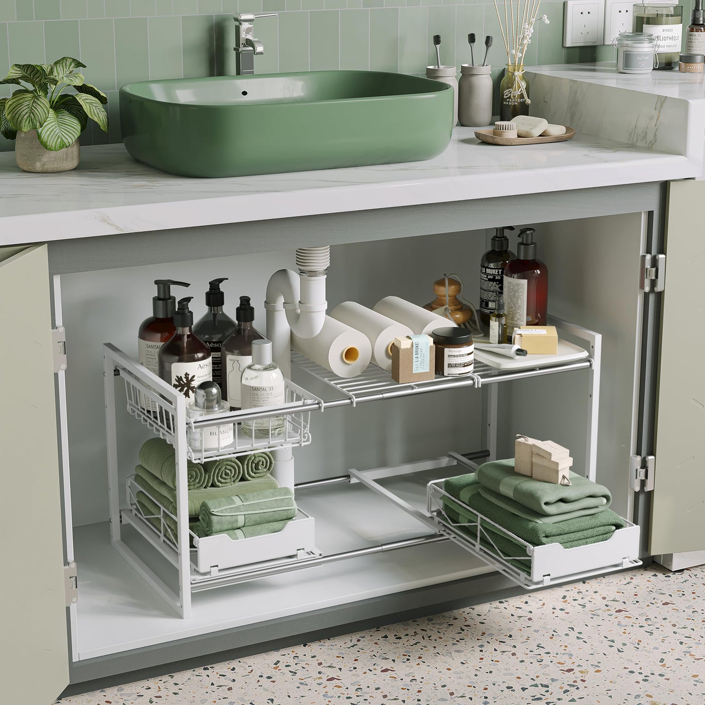 Under Sink Expandable Organizer – 2 Tier Storage Shelf