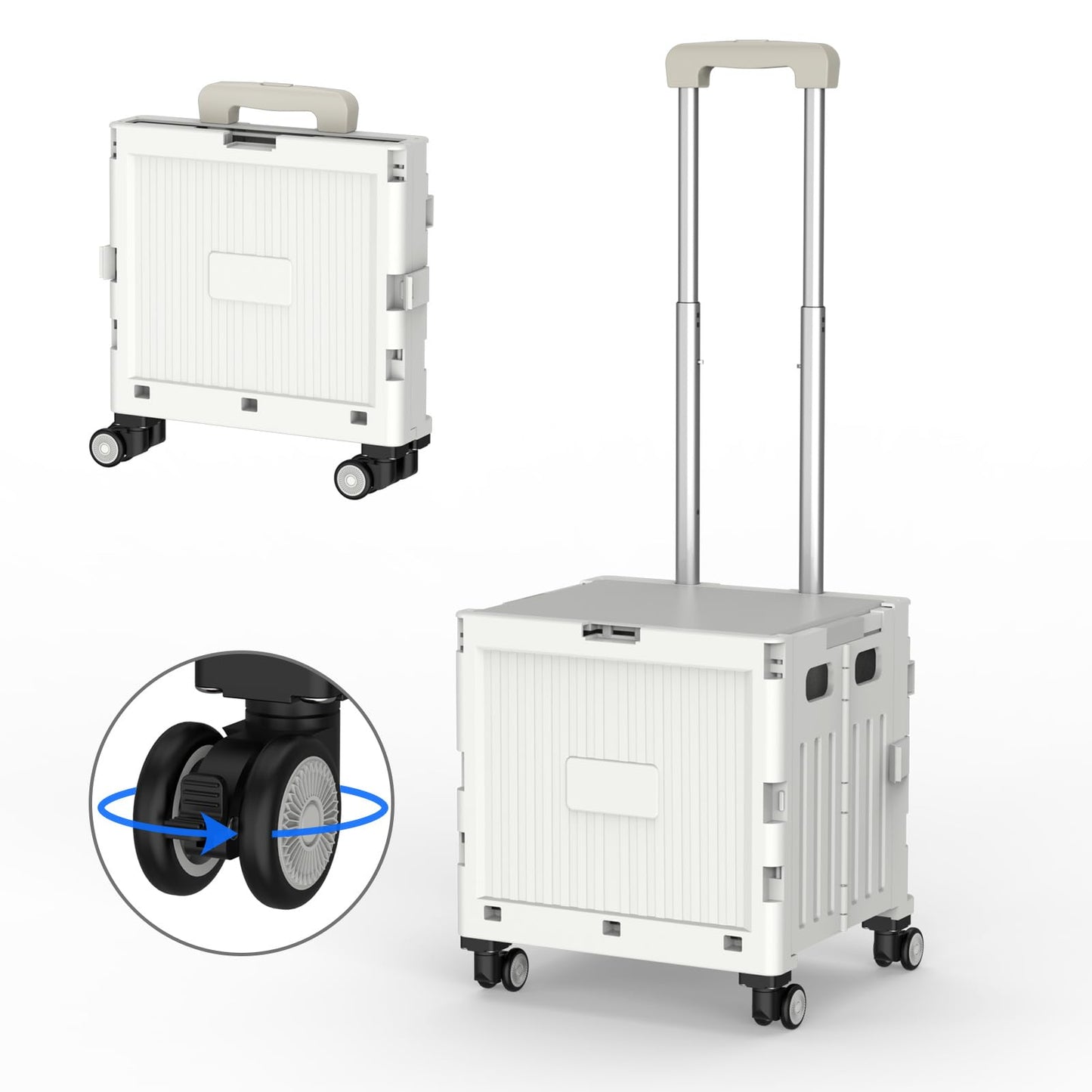 Foldable 4-Wheel Trolley Cart with Lid & Telescopic Handle