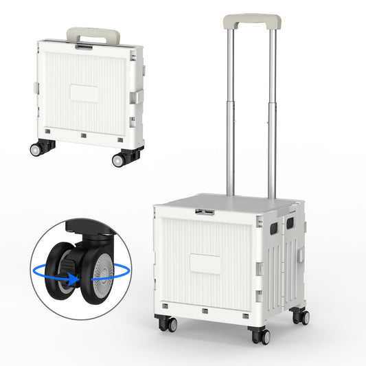 Foldable 4-Wheel Trolley Cart with Lid & Telescopic Handle