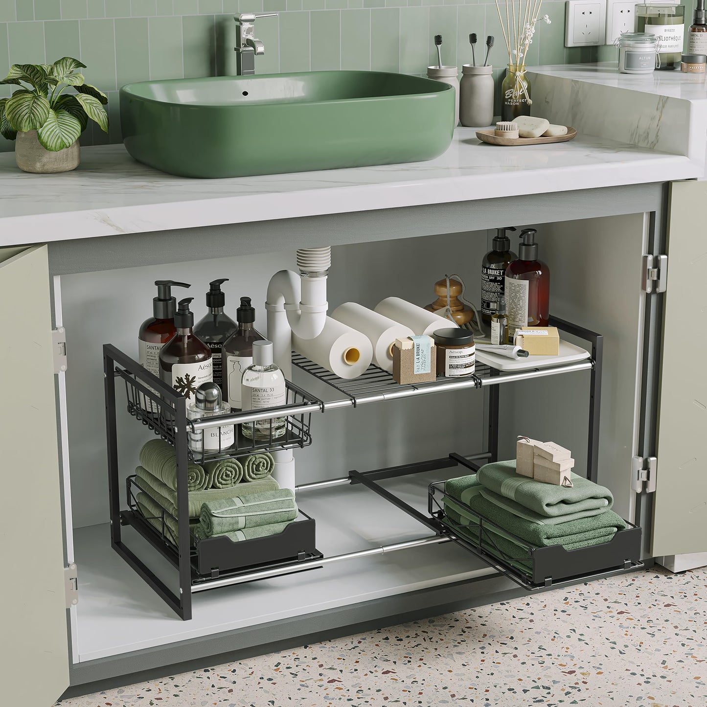 Under Sink Expandable Organizer – 2 Tier Storage Shelf