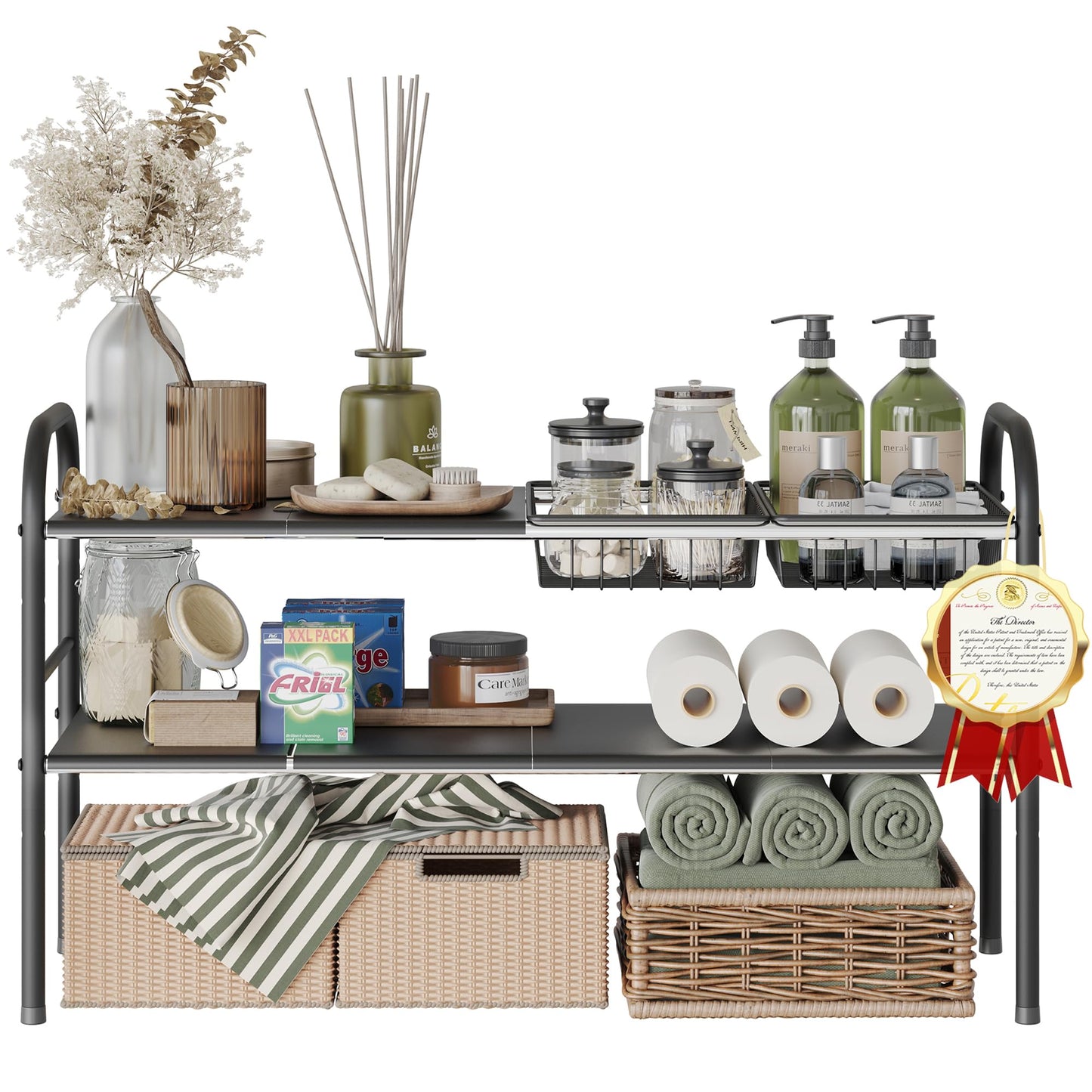 Under Sink Expandable Organizer – 2 Tier Storage Shelf