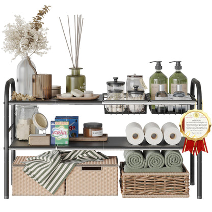 Under Sink Expandable Organizer – 2 Tier Storage Shelf