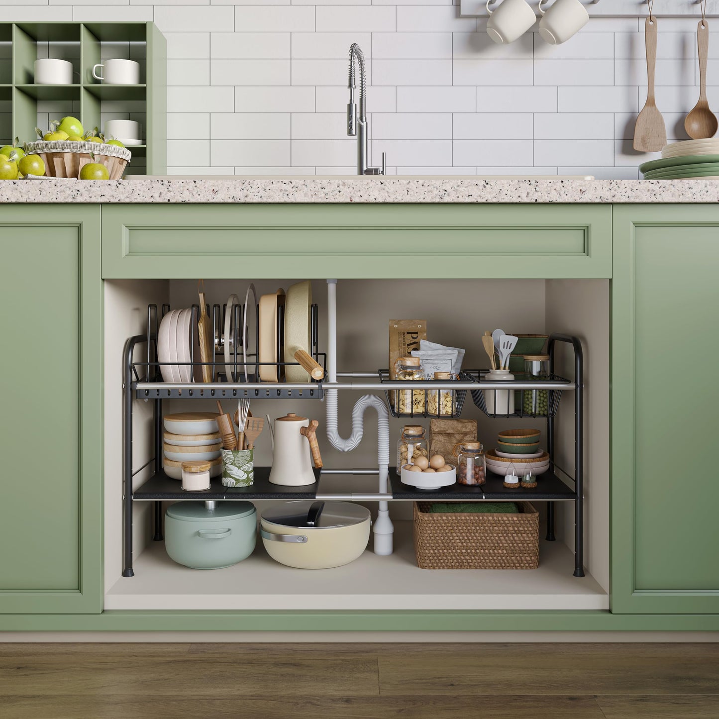 Under Sink Expandable Organizer – 2 Tier Storage Shelf