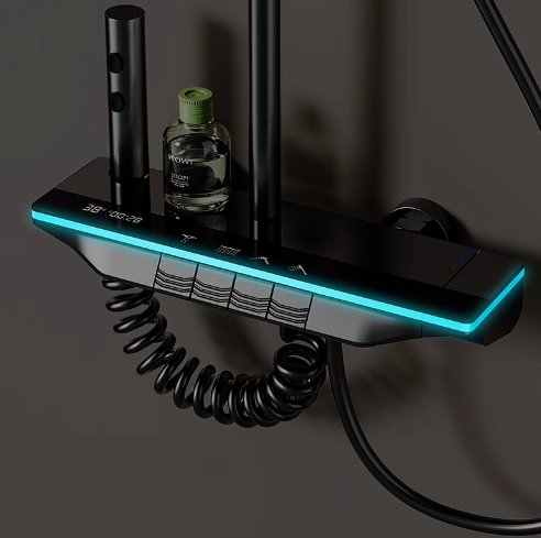 Full Copper Thermostatic Shower Set – LED Display, Ambient Lighting & 4-Mode Water Flow