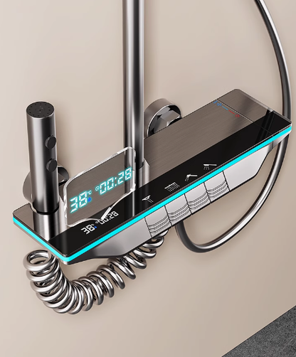 Full Copper Thermostatic Shower Set – LED Display, Ambient Lighting & 4-Mode Water Flow