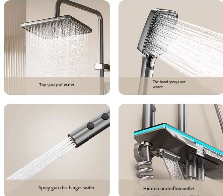 Full Copper Thermostatic Shower Set – LED Display, Ambient Lighting & 4-Mode Water Flow