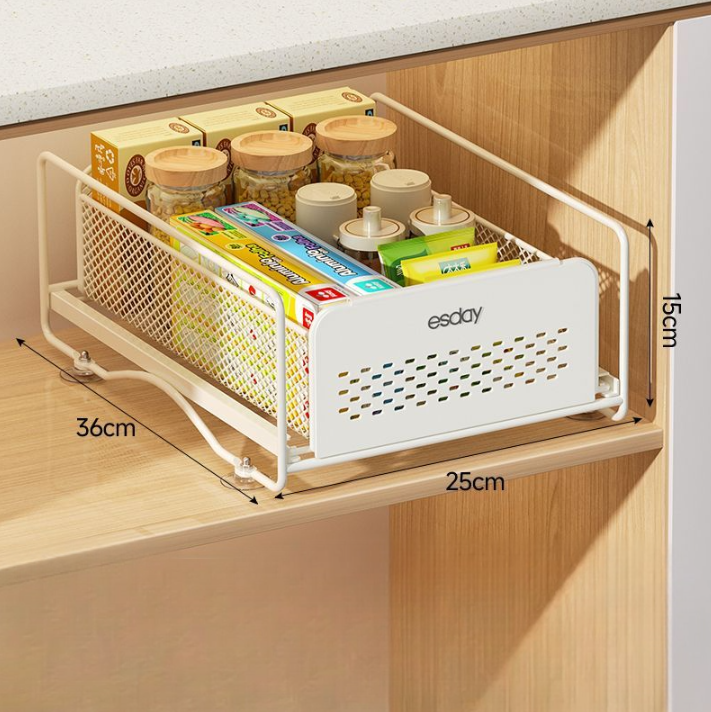 No-Drill Under-Sink Pull-Out Organizer – Heavy-Duty Slide Rack with Anti-Rust Coating