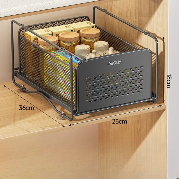 No-Drill Under-Sink Pull-Out Organizer – Heavy-Duty Slide Rack with Anti-Rust Coating