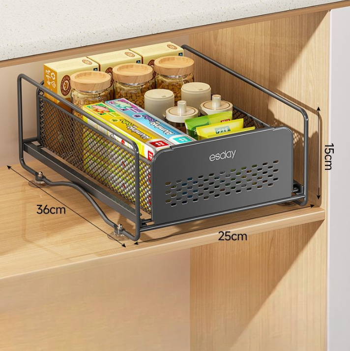 No-Drill Under-Sink Pull-Out Organizer – Heavy-Duty Slide Rack with Anti-Rust Coating