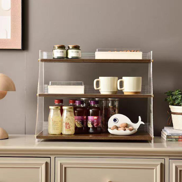 Solid Wood Multi-Tier Trapezoid Cup Rack – Open Design & Natural Grain