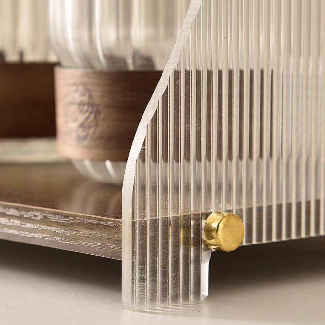 Solid Wood Multi-Tier Trapezoid Cup Rack – Open Design & Natural Grain