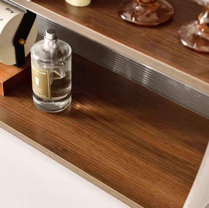 Solid Wood Multi-Tier Trapezoid Cup Rack – Open Design & Natural Grain