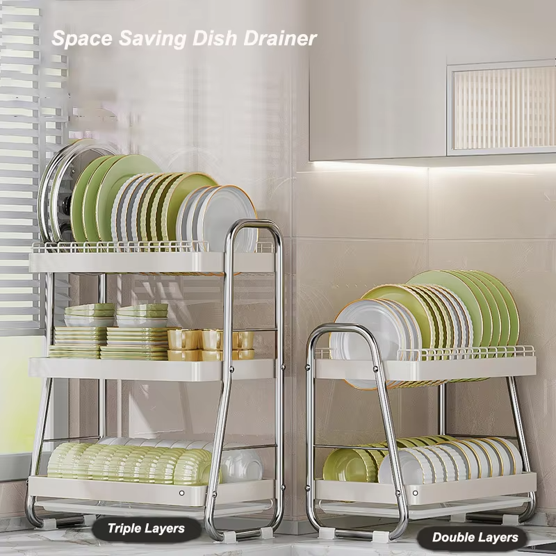 Multifunctional Stainless Steel Dish Rack – Detachable Drip Tray & Adjustable Accessories