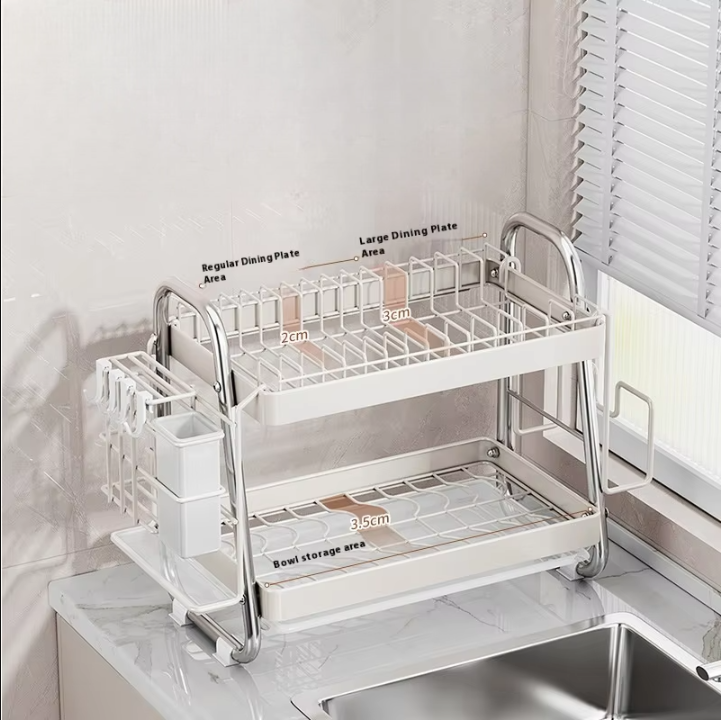 Multifunctional Stainless Steel Dish Rack – Detachable Drip Tray & Adjustable Accessories