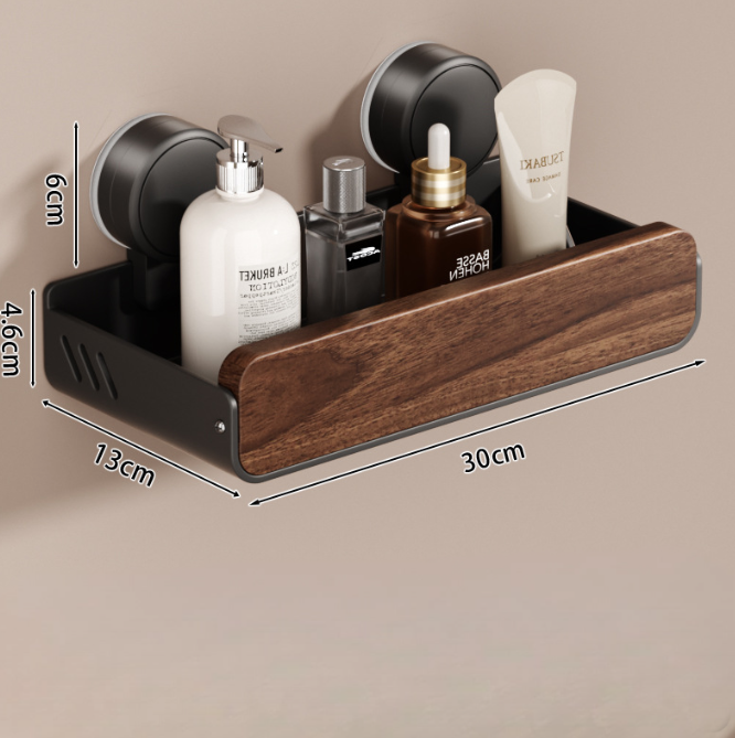 Walnut Wood Suction Wall Shelf – Tool-Free Install, Strong Hold, Large Capacity
