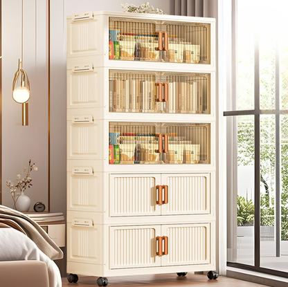 Foldable Multi-Tier Storage Bin with Wheels and Magnetic Door