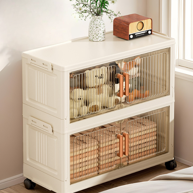 Foldable Multi-Tier Storage Bin with Wheels and Magnetic Door