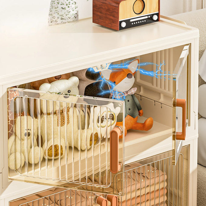 Foldable Multi-Tier Storage Bin with Wheels and Magnetic Door