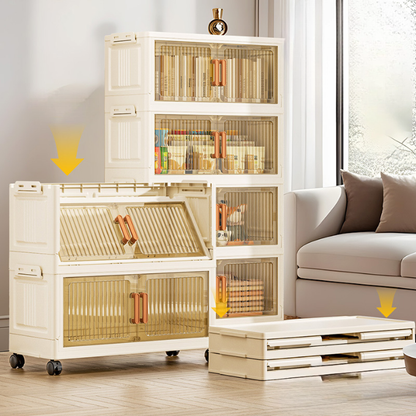 Foldable Multi-Tier Storage Bin with Wheels and Magnetic Door