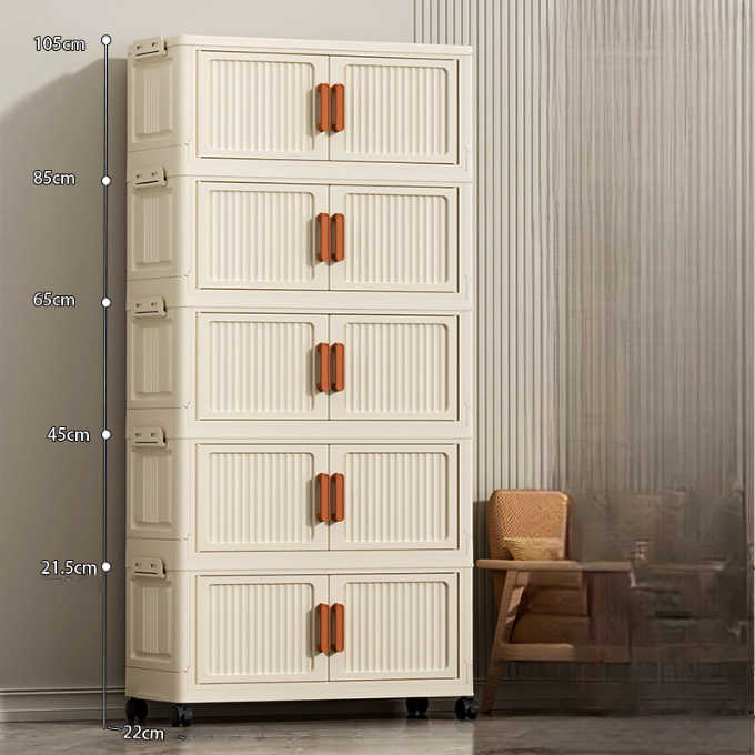 Foldable Multi-Tier Storage Bin with Wheels and Magnetic Door