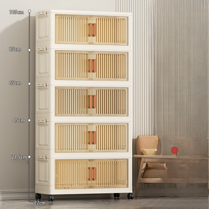 Foldable Multi-Tier Storage Bin with Wheels and Magnetic Door