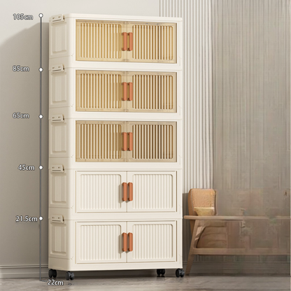 Foldable Multi-Tier Storage Bin with Wheels and Magnetic Door