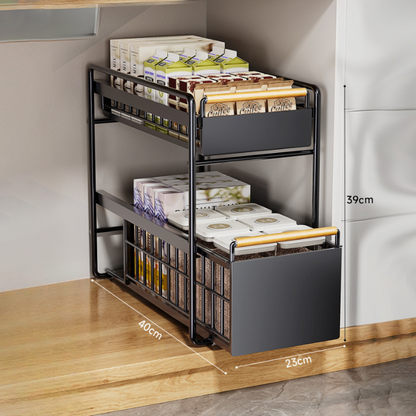 No-Drill Under-Sink Pull-Out Organizer – Heavy-Duty Slide Rack with Anti-Rust Coating