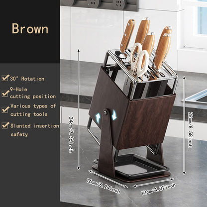 Stainless Steel Countertop Kitchen Rotating Knife Organizer: Anti-Slip, Drainage Design & Easy Access