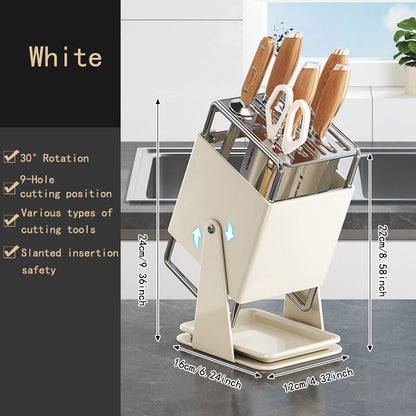 Stainless Steel Countertop Kitchen Rotating Knife Organizer: Anti-Slip, Drainage Design & Easy Access