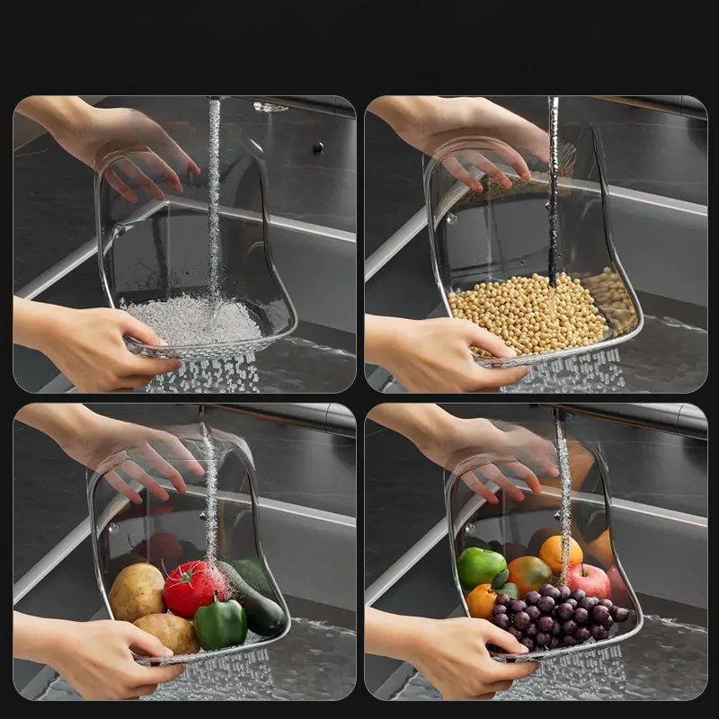 2-in-1 Transparent Fruit & Vegetable Strainer Bowl – Soak & Drain with Ease