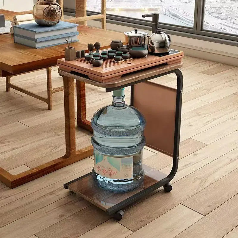 C‑Shaped Mobile Side Table – Lockable Casters & Double‑Tier Storage