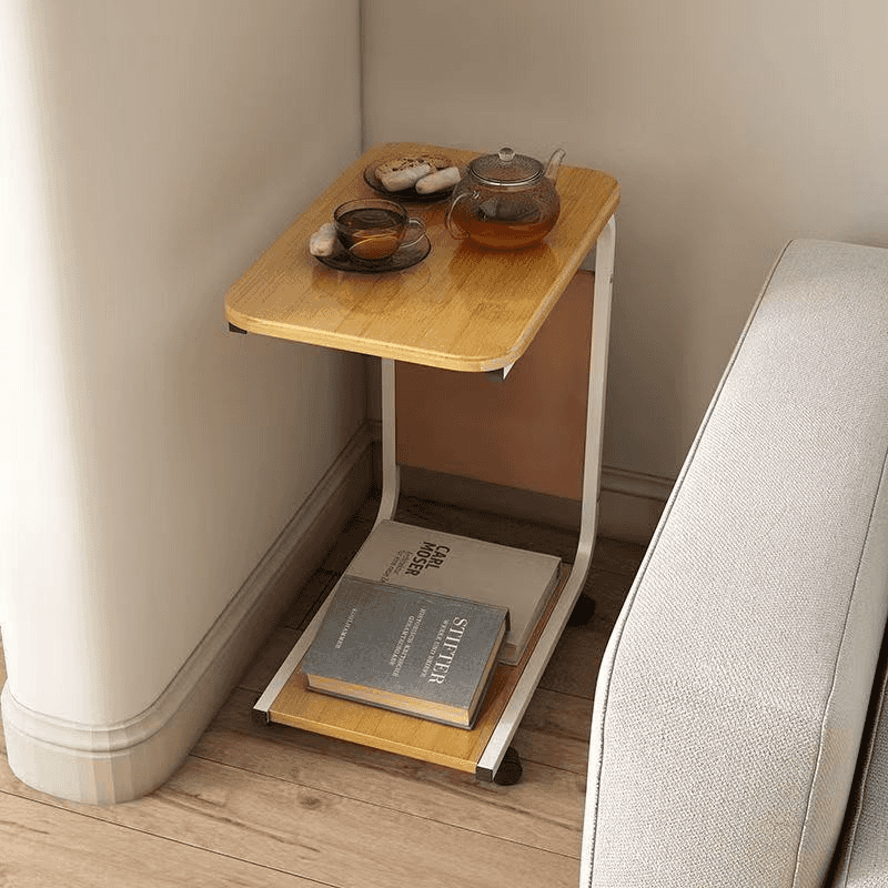 C‑Shaped Mobile Side Table – Lockable Casters & Double‑Tier Storage