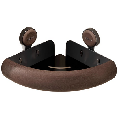 WalnutWood Suction Corner Shelf - Strong Hold, Fast Drainage & Warm Aesthetic Touch